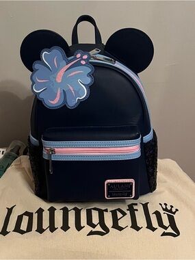 Loungefly Navy Blue Minnie Ear Aulani Backpack with Light Blue and Pink NWT